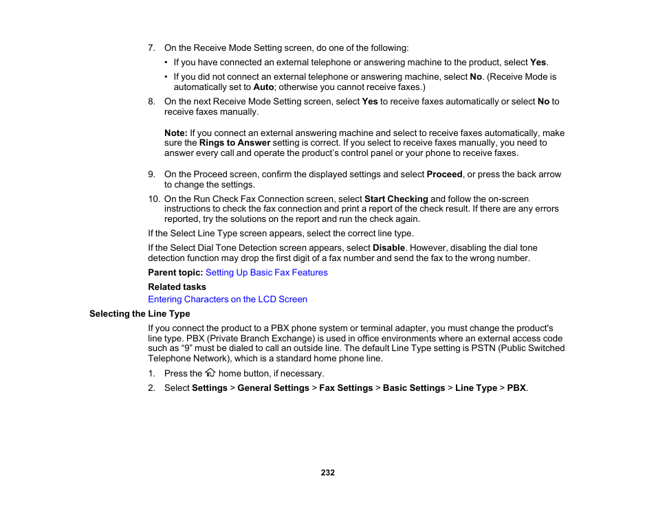 Selecting the line type | Epson WorkForce Pro WF-M5799 Workgroup Monochrome Multifunction Printer with Replaceable Ink Pack System User Manual | Page 232 / 404