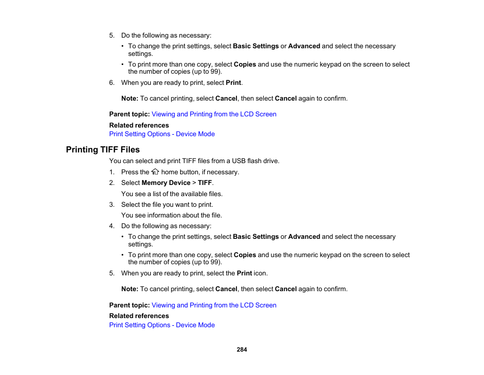 Printing tiff files | Epson WorkForce Pro WF-M5799 Workgroup Monochrome Multifunction Printer with Replaceable Ink Pack System User Manual | Page 284 / 404
