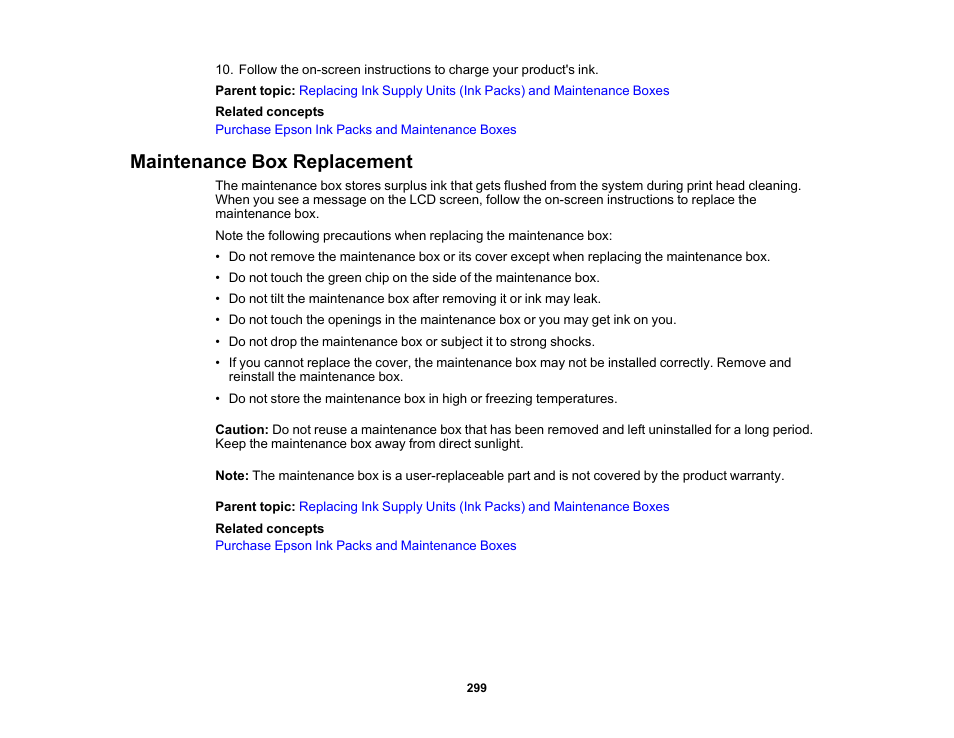 Maintenance box replacement | Epson WorkForce Pro WF-M5799 Workgroup Monochrome Multifunction Printer with Replaceable Ink Pack System User Manual | Page 299 / 404