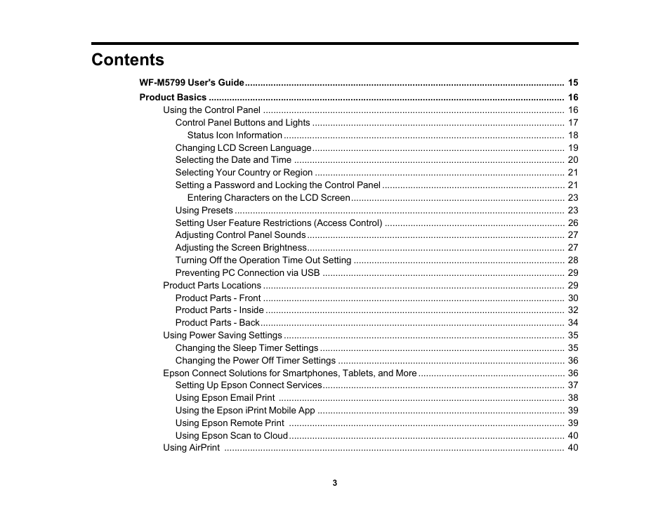 Epson WorkForce Pro WF-M5799 Workgroup Monochrome Multifunction Printer with Replaceable Ink Pack System User Manual | Page 3 / 404