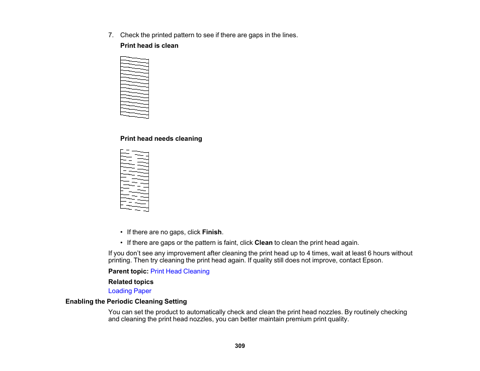 Enabling the periodic cleaning setting | Epson WorkForce Pro WF-M5799 Workgroup Monochrome Multifunction Printer with Replaceable Ink Pack System User Manual | Page 309 / 404