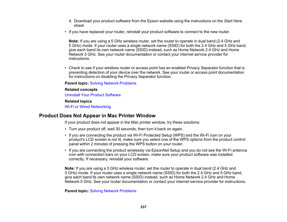 Product does not appear in mac printer window | Epson WorkForce Pro WF-M5799 Workgroup Monochrome Multifunction Printer with Replaceable Ink Pack System User Manual | Page 337 / 404