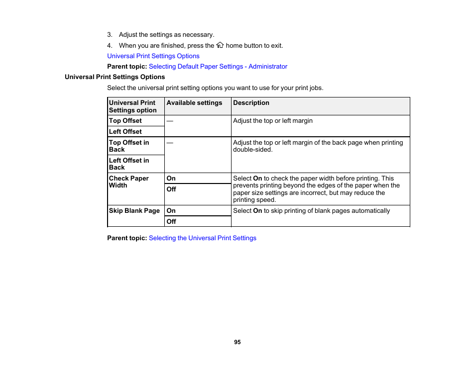 Universal print settings options | Epson WorkForce Pro WF-M5799 Workgroup Monochrome Multifunction Printer with Replaceable Ink Pack System User Manual | Page 95 / 404