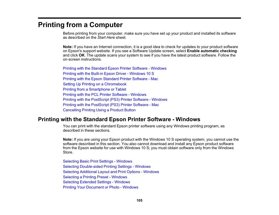 Printing from a computer | Epson WorkForce Pro WF-C5890 Wireless Color MFP Inkjet Printer User Manual | Page 105 / 426