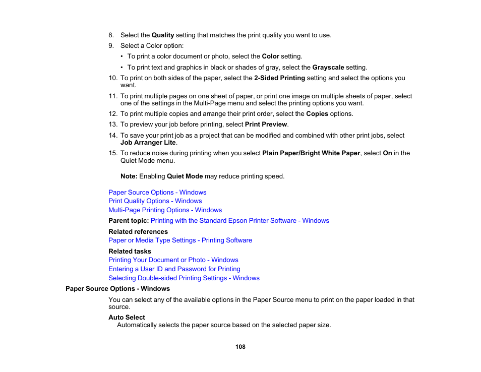 Paper source options - windows | Epson WorkForce Pro WF-C5890 Wireless Color MFP Inkjet Printer User Manual | Page 108 / 426