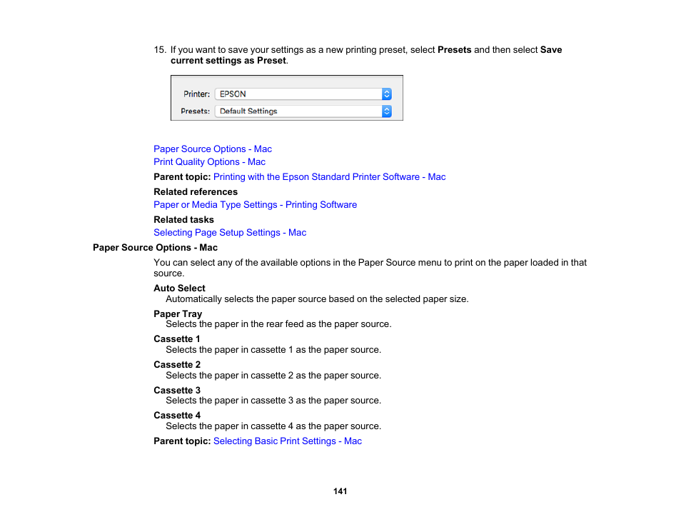 Paper source options - mac | Epson WorkForce Pro WF-C5890 Wireless Color MFP Inkjet Printer User Manual | Page 141 / 426