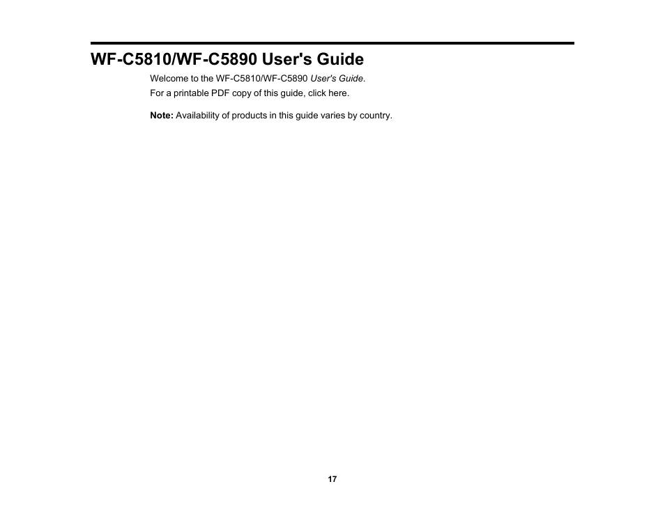 Wf-c5810/wf-c5890 user's guide | Epson WorkForce Pro WF-C5890 Wireless Color MFP Inkjet Printer User Manual | Page 17 / 426
