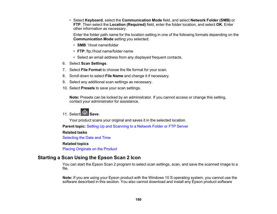 Starting a scan using the epson scan 2 icon | Epson WorkForce Pro WF-C5890 Wireless Color MFP Inkjet Printer User Manual | Page 180 / 426