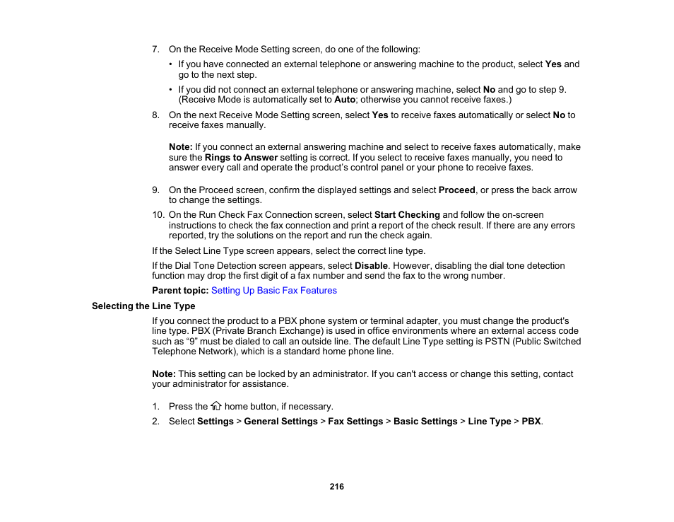 Selecting the line type | Epson WorkForce Pro WF-C5890 Wireless Color MFP Inkjet Printer User Manual | Page 216 / 426