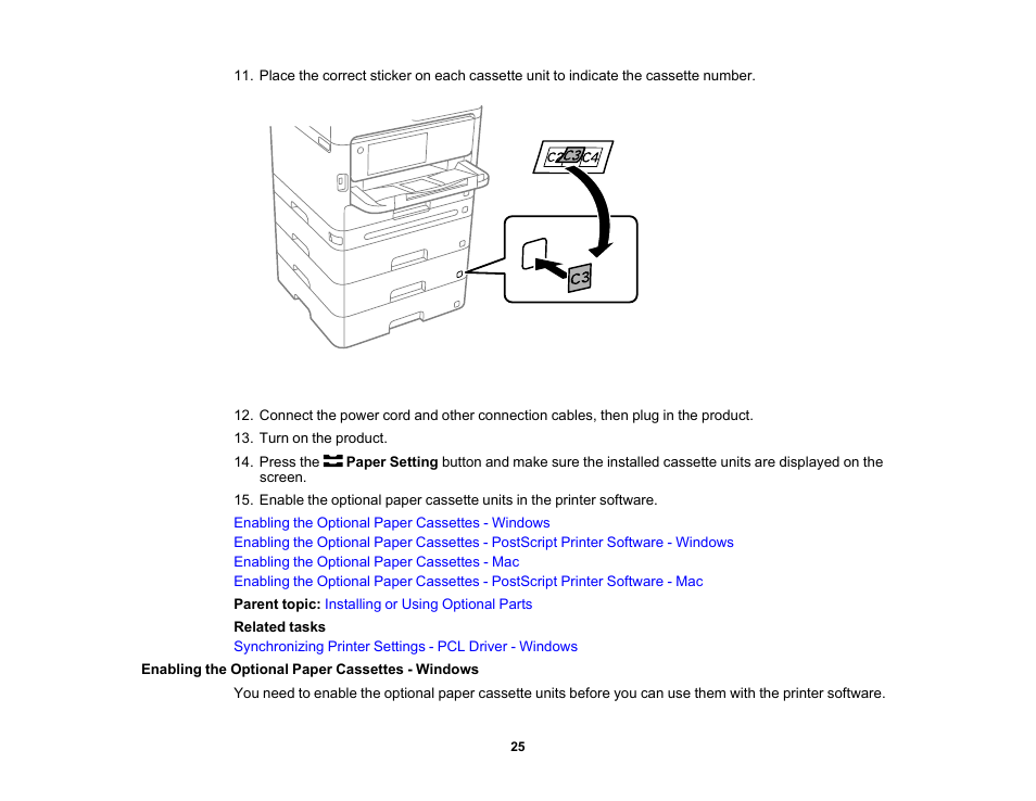 Enabling the optional paper cassettes - windows | Epson WorkForce Pro WF-C5890 Wireless Color MFP Inkjet Printer User Manual | Page 25 / 426