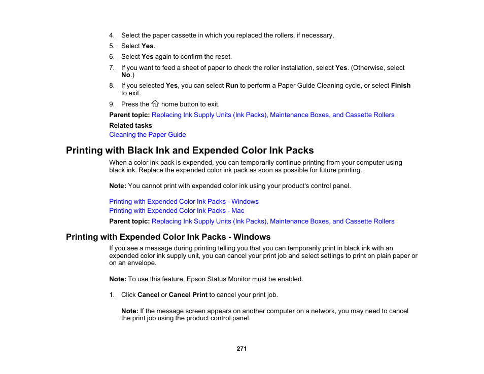 Printing with expended color ink packs - windows | Epson WorkForce Pro WF-C5890 Wireless Color MFP Inkjet Printer User Manual | Page 271 / 426