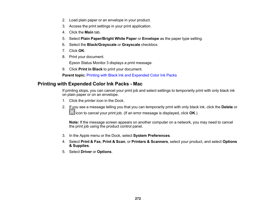 Printing with expended color ink packs - mac | Epson WorkForce Pro WF-C5890 Wireless Color MFP Inkjet Printer User Manual | Page 272 / 426