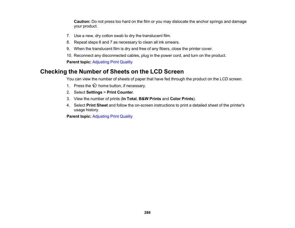 Checking the number of sheets on the lcd screen | Epson WorkForce Pro WF-C5890 Wireless Color MFP Inkjet Printer User Manual | Page 286 / 426