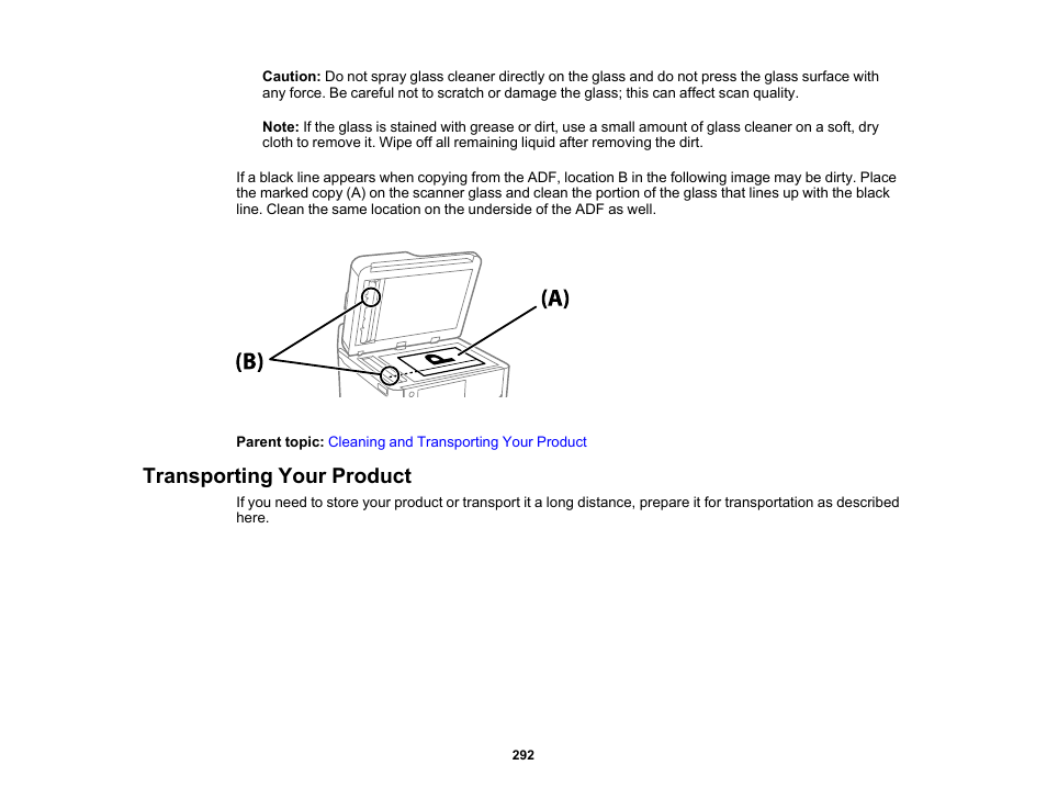 Transporting your product | Epson WorkForce Pro WF-C5890 Wireless Color MFP Inkjet Printer User Manual | Page 292 / 426