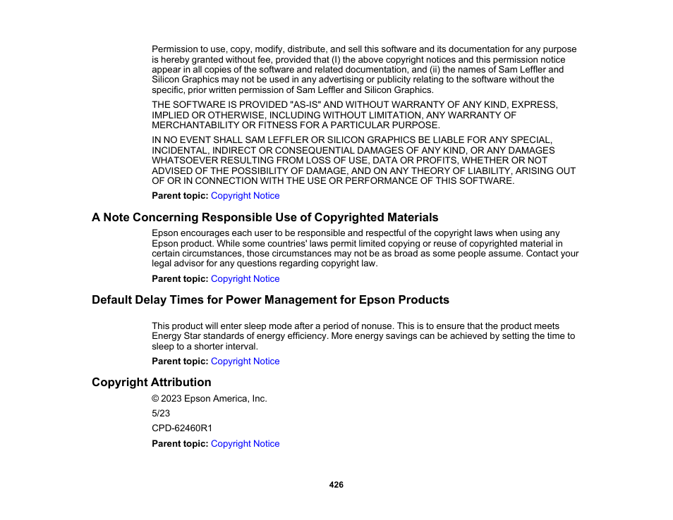 Copyright attribution | Epson WorkForce Pro WF-C5890 Wireless Color MFP Inkjet Printer User Manual | Page 426 / 426