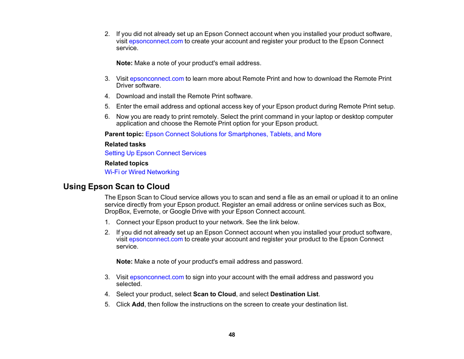 Using epson scan to cloud | Epson WorkForce Pro WF-C5890 Wireless Color MFP Inkjet Printer User Manual | Page 48 / 426