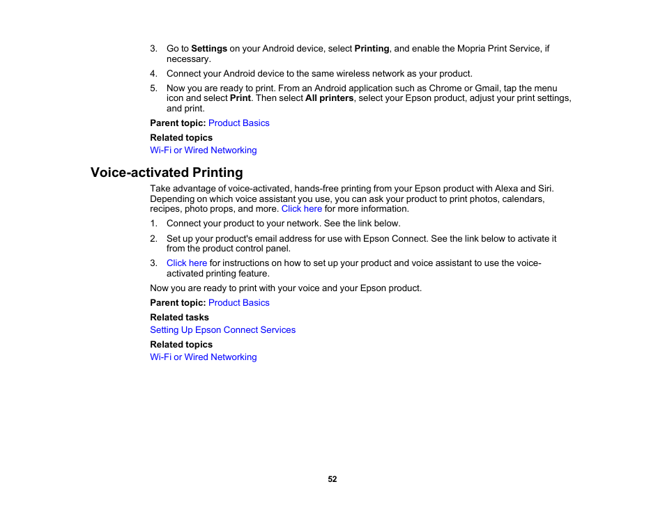 Voice-activated printing | Epson WorkForce Pro WF-C5890 Wireless Color MFP Inkjet Printer User Manual | Page 52 / 426