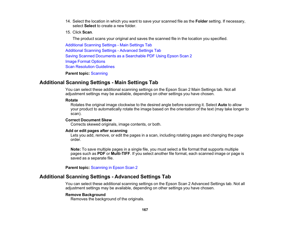Additional scanning settings - main settings tab | Epson WorkForce ST-M3000 Monochrome MFP Supertank Printer User Manual | Page 167 / 348