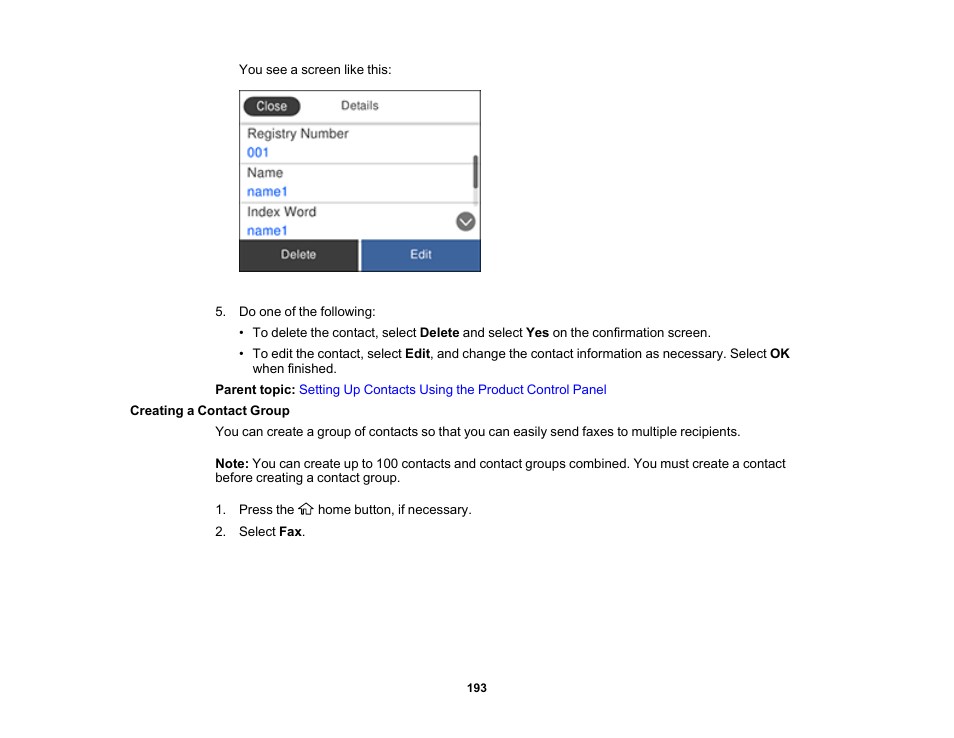 Creating a contact group | Epson WorkForce ST-M3000 Monochrome MFP Supertank Printer User Manual | Page 193 / 348