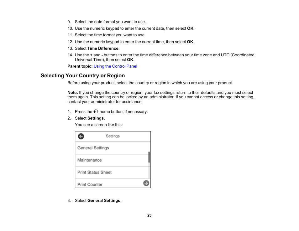 Selecting your country or region | Epson WorkForce ST-M3000 Monochrome MFP Supertank Printer User Manual | Page 23 / 348