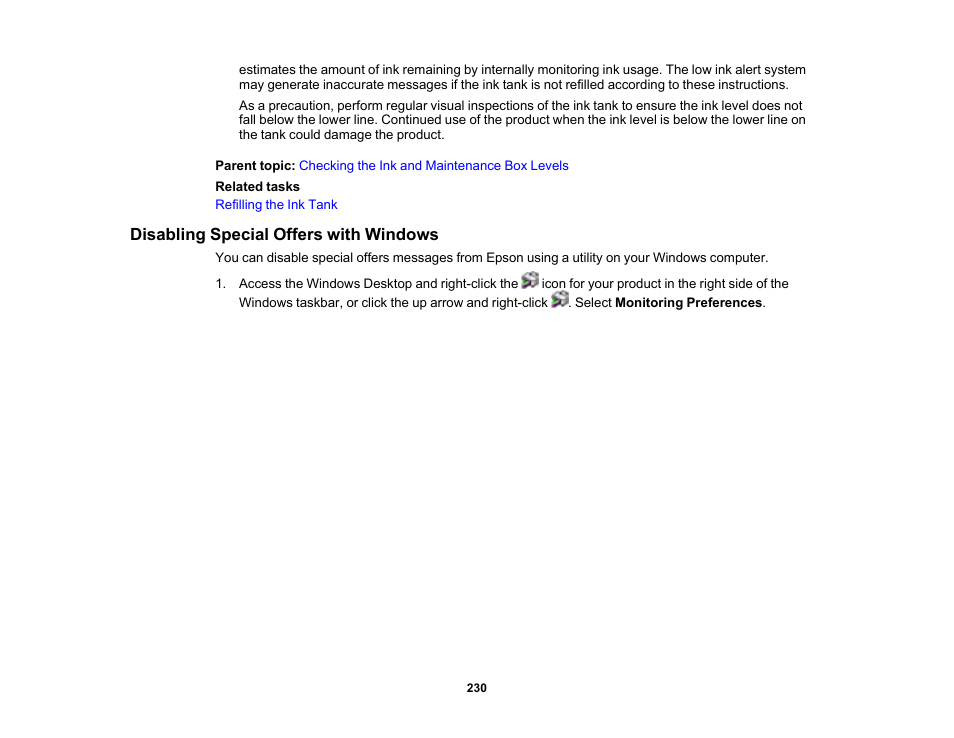 Disabling special offers with windows | Epson WorkForce ST-M3000 Monochrome MFP Supertank Printer User Manual | Page 230 / 348