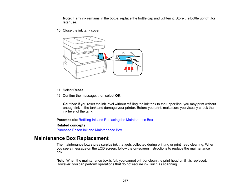 Maintenance box replacement | Epson WorkForce ST-M3000 Monochrome MFP Supertank Printer User Manual | Page 237 / 348