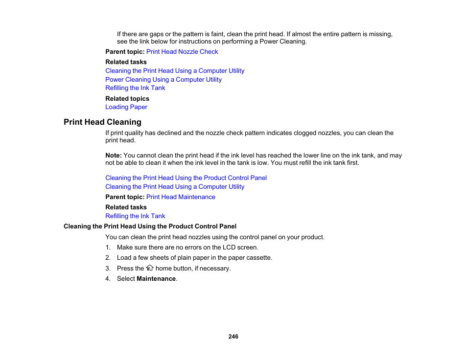 Print head cleaning | Epson WorkForce ST-M3000 Monochrome MFP Supertank Printer User Manual | Page 246 / 348