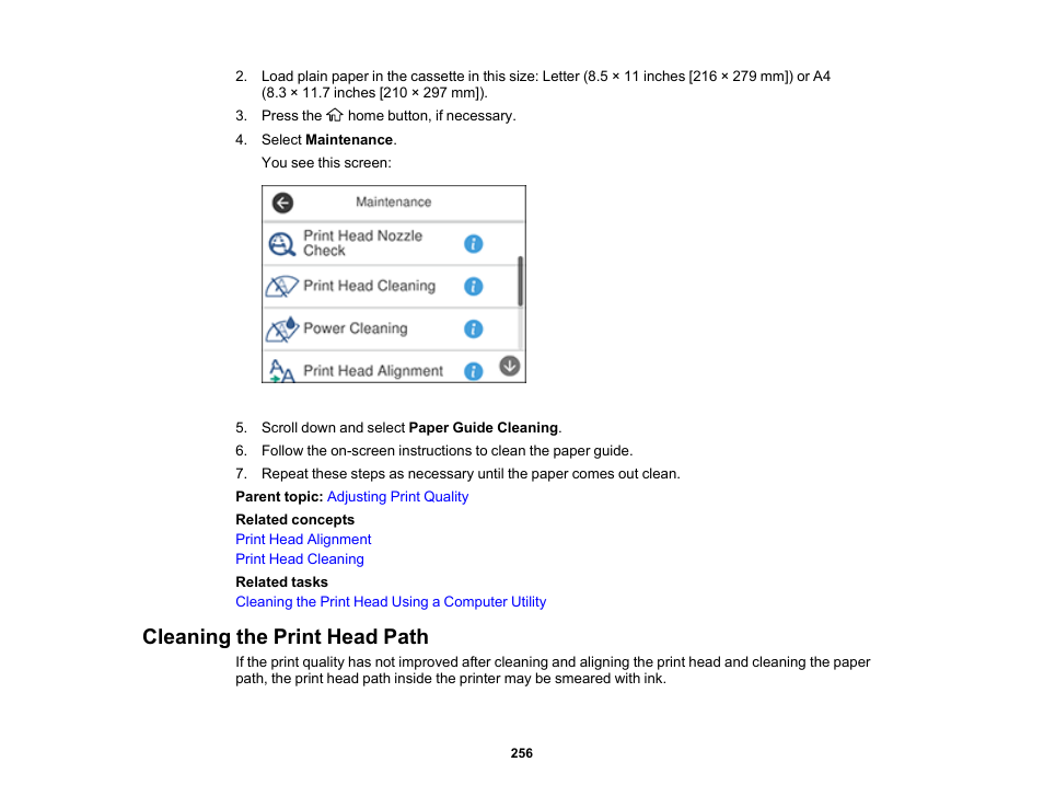 Cleaning the print head path | Epson WorkForce ST-M3000 Monochrome MFP Supertank Printer User Manual | Page 256 / 348
