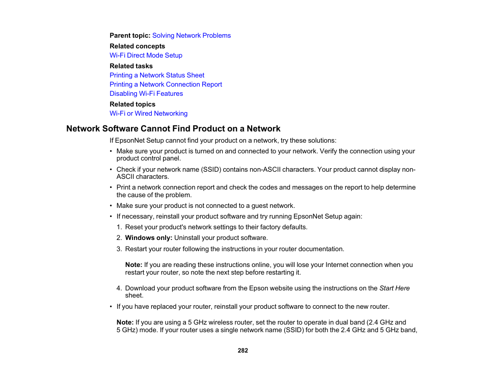 Network software cannot find product on a network | Epson WorkForce ST-M3000 Monochrome MFP Supertank Printer User Manual | Page 282 / 348