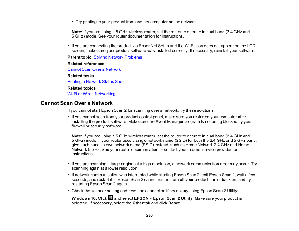 Cannot scan over a network | Epson WorkForce ST-M3000 Monochrome MFP Supertank Printer User Manual | Page 286 / 348