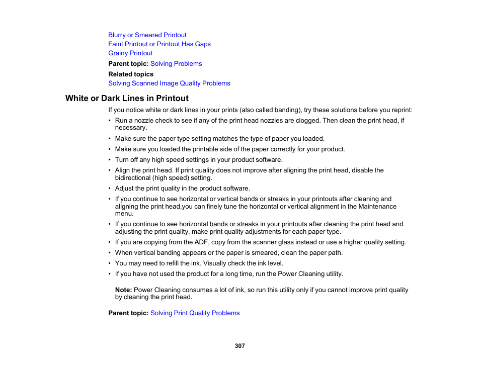 White or dark lines in printout | Epson WorkForce ST-M3000 Monochrome MFP Supertank Printer User Manual | Page 307 / 348