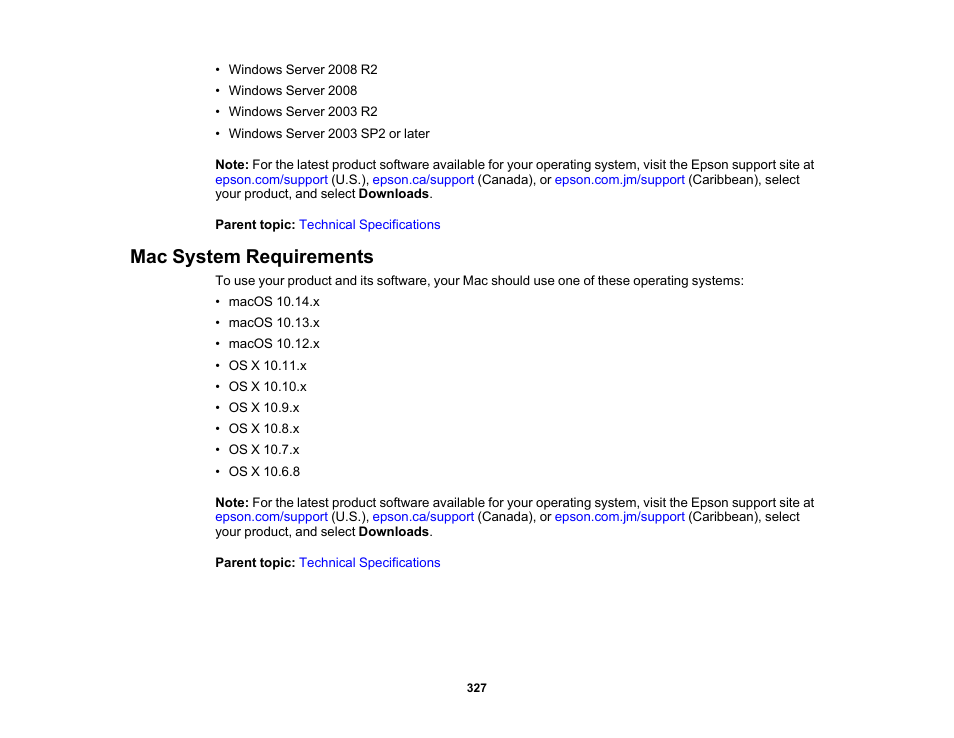 Mac system requirements | Epson WorkForce ST-M3000 Monochrome MFP Supertank Printer User Manual | Page 327 / 348