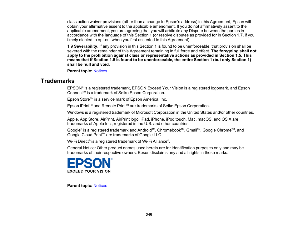 Trademarks | Epson WorkForce ST-M3000 Monochrome MFP Supertank Printer User Manual | Page 346 / 348