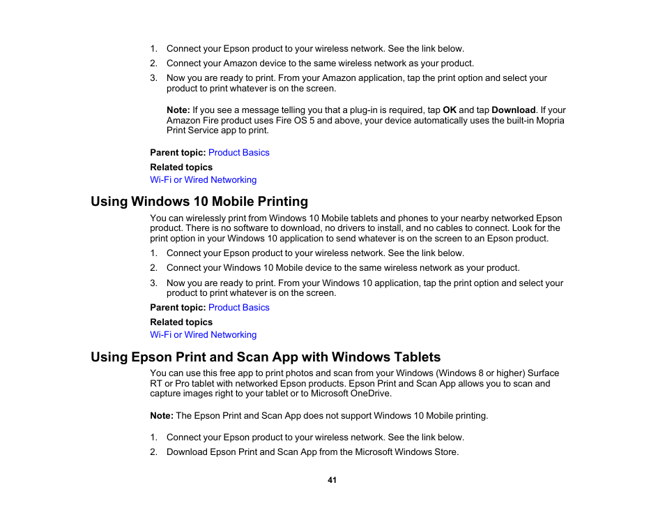 Using windows 10 mobile printing | Epson WorkForce ST-M3000 Monochrome MFP Supertank Printer User Manual | Page 41 / 348