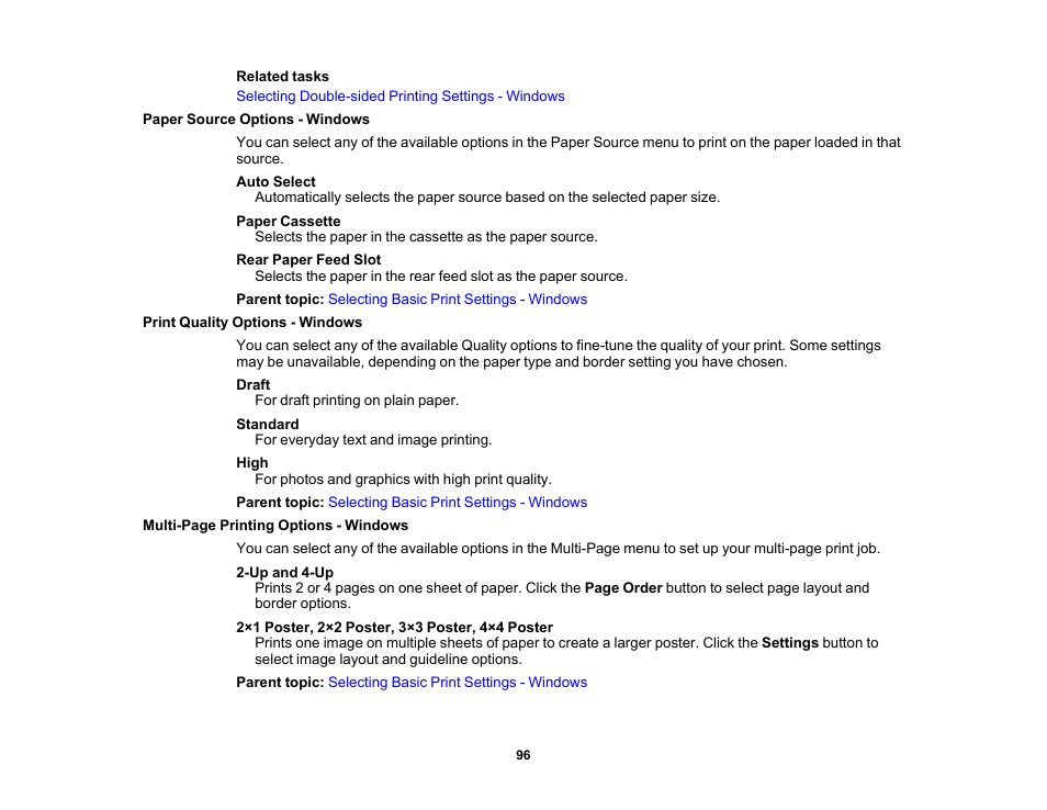 Paper source options - windows, Print quality options - windows | Epson WorkForce ST-M3000 Monochrome MFP Supertank Printer User Manual | Page 96 / 348