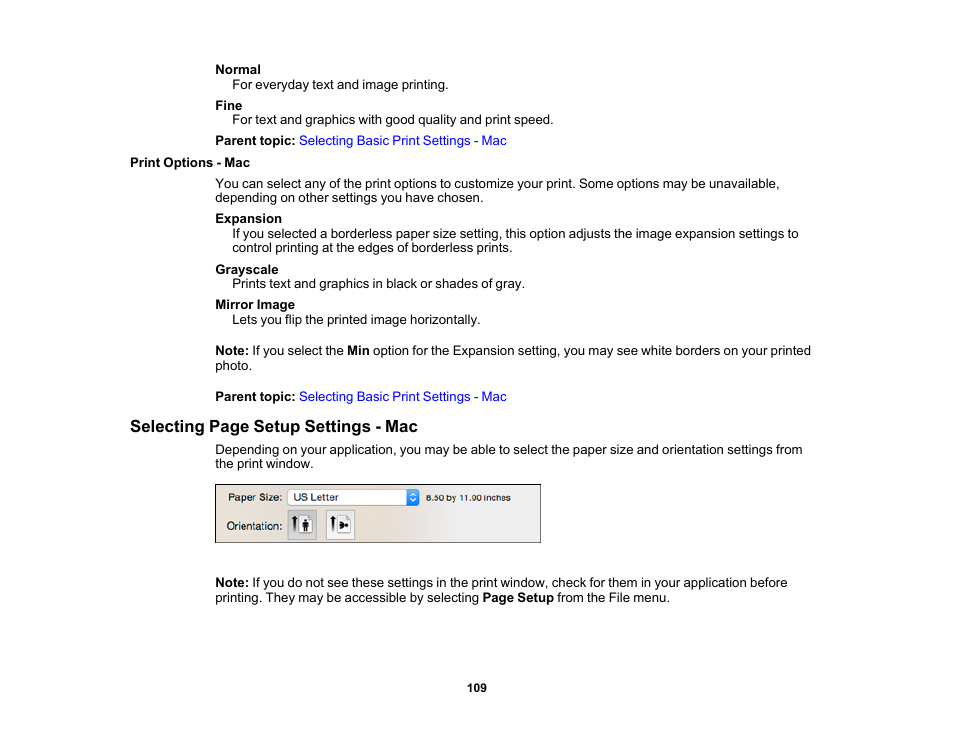 Print options - mac | Epson Workforce Pro WF-7310 Wireless Printer User Manual | Page 109 / 210