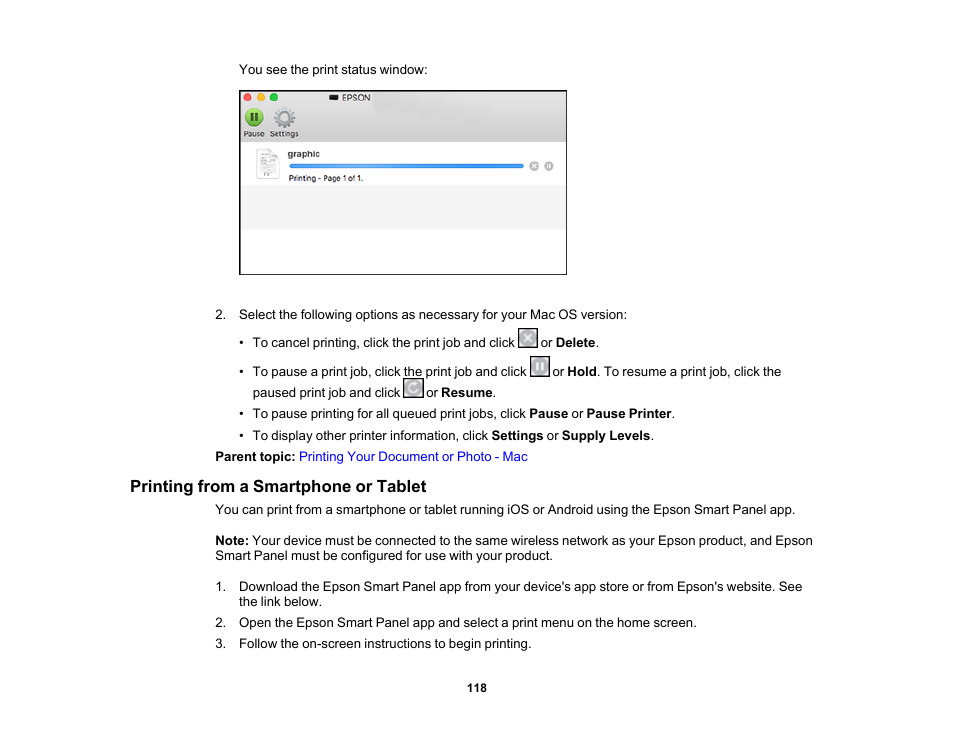 Printing from a smartphone or tablet | Epson Workforce Pro WF-7310 Wireless Printer User Manual | Page 118 / 210