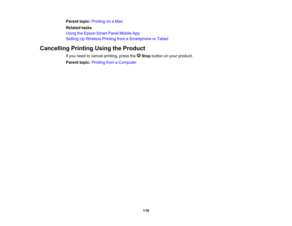 Cancelling printing using the product | Epson Workforce Pro WF-7310 Wireless Printer User Manual | Page 119 / 210