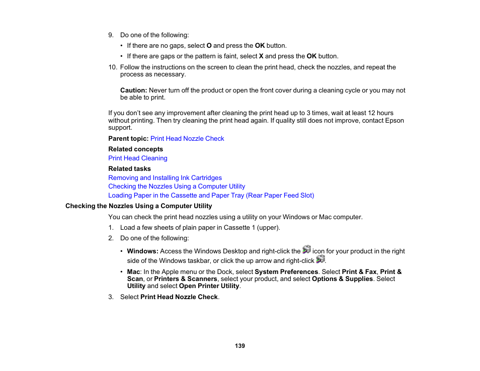 Checking the nozzles using a computer utility | Epson Workforce Pro WF-7310 Wireless Printer User Manual | Page 139 / 210