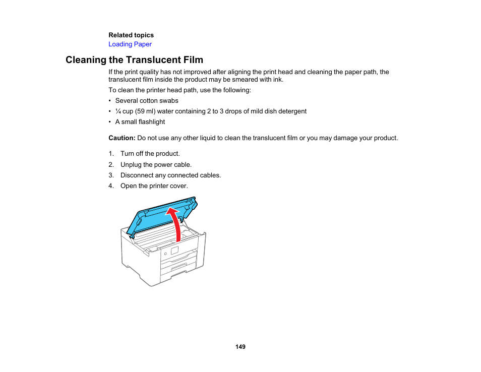 Cleaning the translucent film | Epson Workforce Pro WF-7310 Wireless Printer User Manual | Page 149 / 210