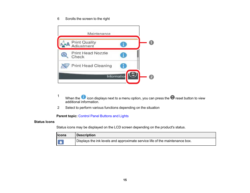 Status icons | Epson Workforce Pro WF-7310 Wireless Printer User Manual | Page 15 / 210