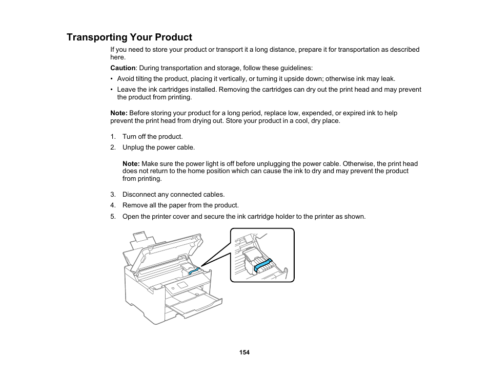 Transporting your product | Epson Workforce Pro WF-7310 Wireless Printer User Manual | Page 154 / 210