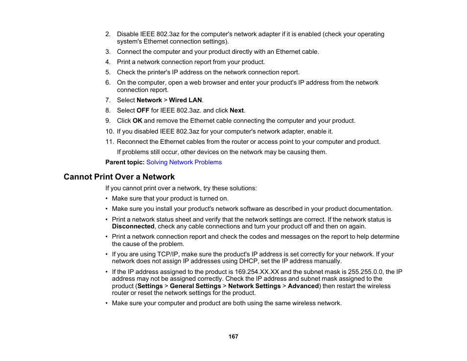 Cannot print over a network | Epson Workforce Pro WF-7310 Wireless Printer User Manual | Page 167 / 210