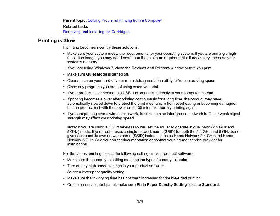 Printing is slow | Epson Workforce Pro WF-7310 Wireless Printer User Manual | Page 174 / 210