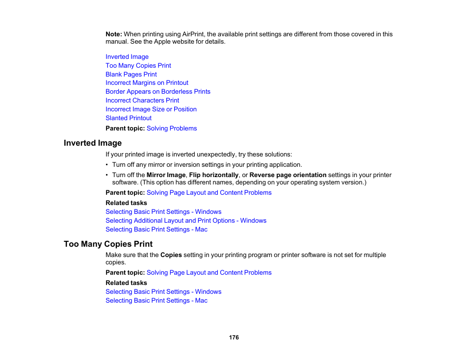 Inverted image, Too many copies print, Inverted image too many copies print | Epson Workforce Pro WF-7310 Wireless Printer User Manual | Page 176 / 210