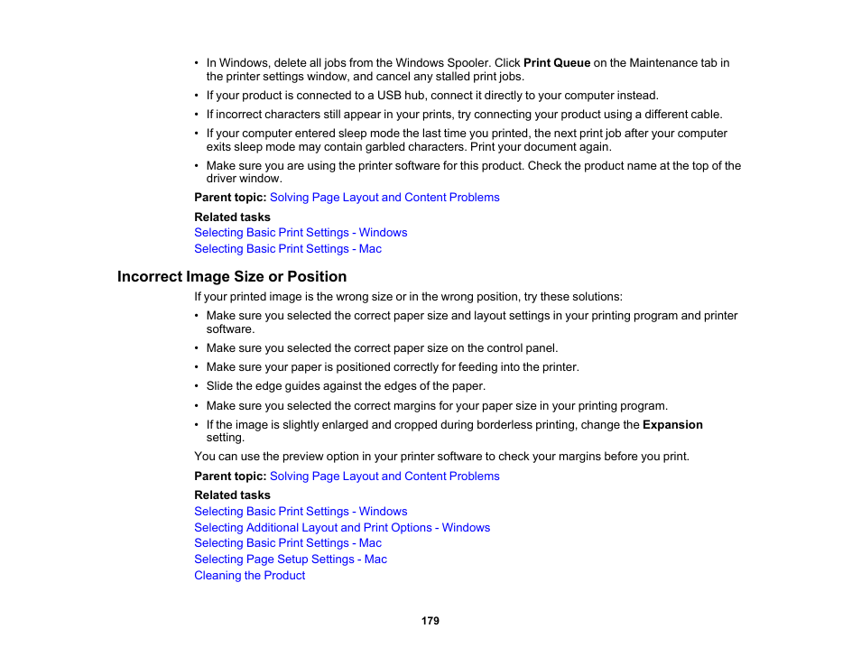 Incorrect image size or position | Epson Workforce Pro WF-7310 Wireless Printer User Manual | Page 179 / 210