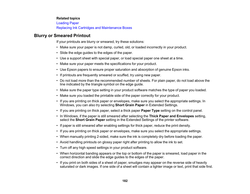 Blurry or smeared printout | Epson Workforce Pro WF-7310 Wireless Printer User Manual | Page 182 / 210