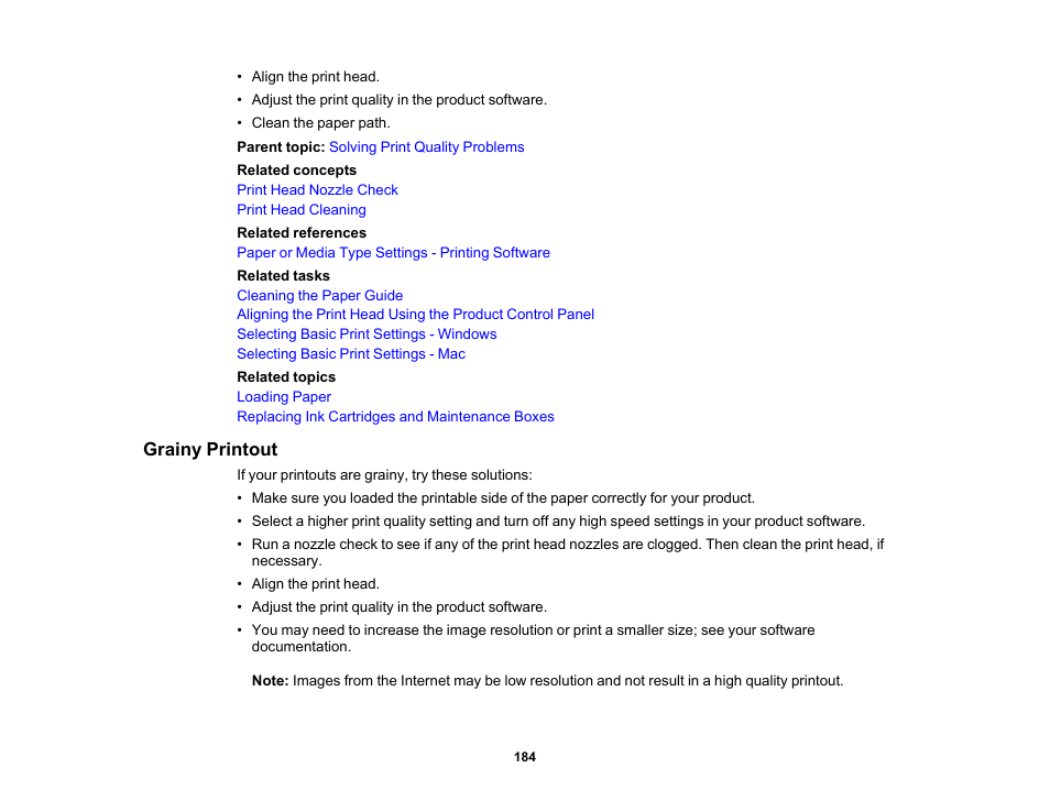 Grainy printout | Epson Workforce Pro WF-7310 Wireless Printer User Manual | Page 184 / 210