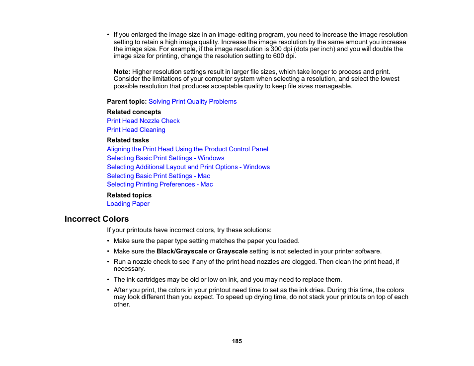 Incorrect colors | Epson Workforce Pro WF-7310 Wireless Printer User Manual | Page 185 / 210