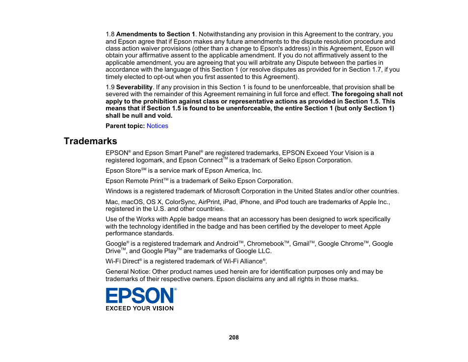 Trademarks | Epson Workforce Pro WF-7310 Wireless Printer User Manual | Page 208 / 210